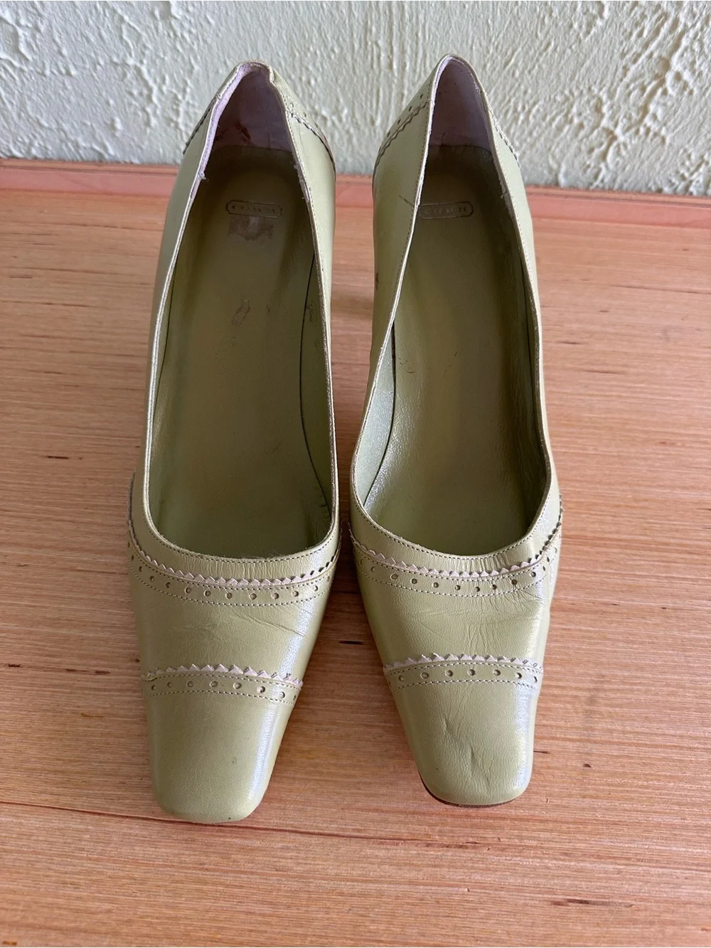 Coach Green Leather Low Block Heel Pumps size 6
